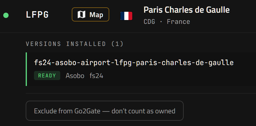 The remove button on an airport's page (Paris Charles de Gaulle)